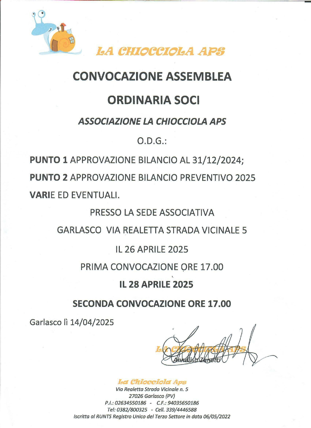 Convocazione assemblea ordinaria soci
